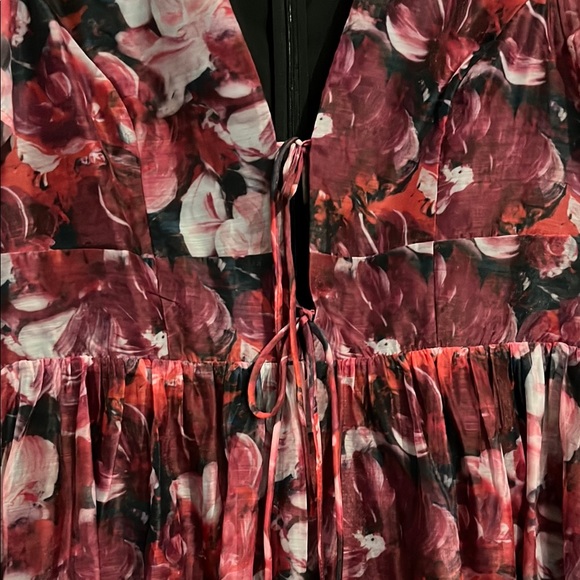 Lulu’s Favorite RSVP Magenta Floral Organza Tie-Front Midi Dress - Picture 4 of 5